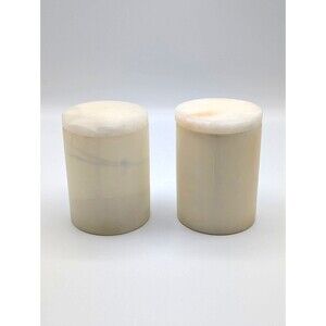 2-Piece Set Canisters Natural White Onyx Cylindrical With Lid Matte Finish